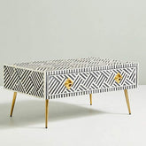 Maaya Bone Inlay Rectangular Coffee Table Black Geometric